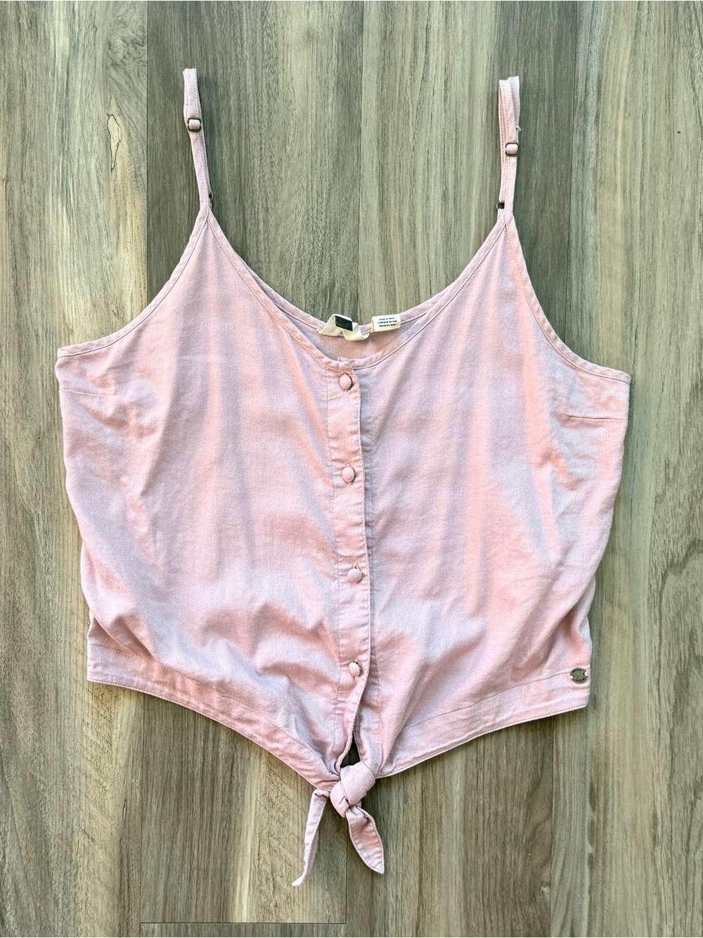 ROXY Button-Down Tie-Front Crop Top in Mauve Size S